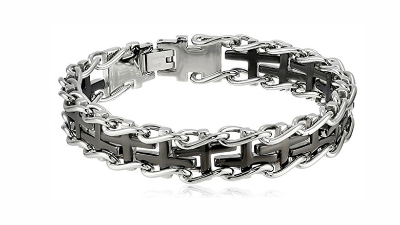 SKYyao Mens Titanium Steel Bracelet Stainless Steel Bracelet Wide-face Chain Bracelet Titanium Steel 215mm10mm 